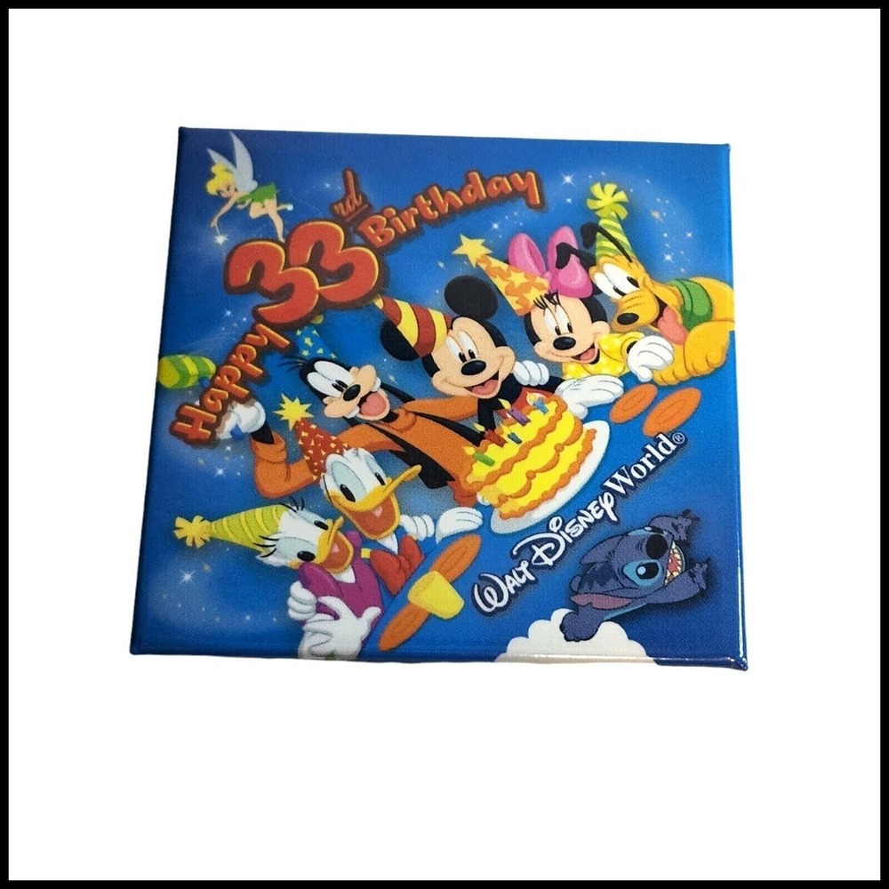 Walt Disney World Button Pin Square Happy 33th Birthday Mickey Minnie